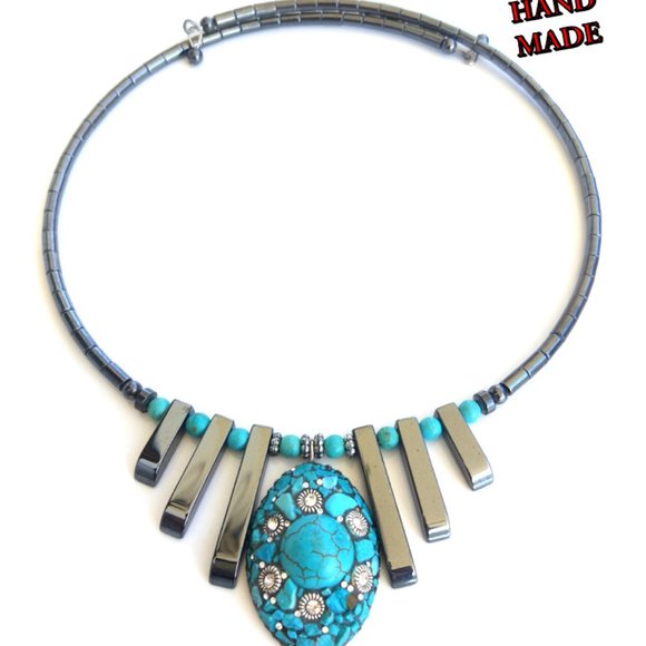 Cleopatra Model Turquoise Natural Stone Handmade - Picture 2 of 3